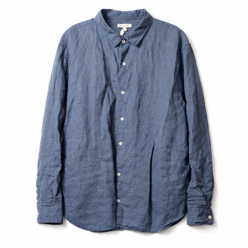 BANKS JOURNAL 100% Linen Button-Up Long Sleeve Shirt Sz XXL Blue Coastal Beach